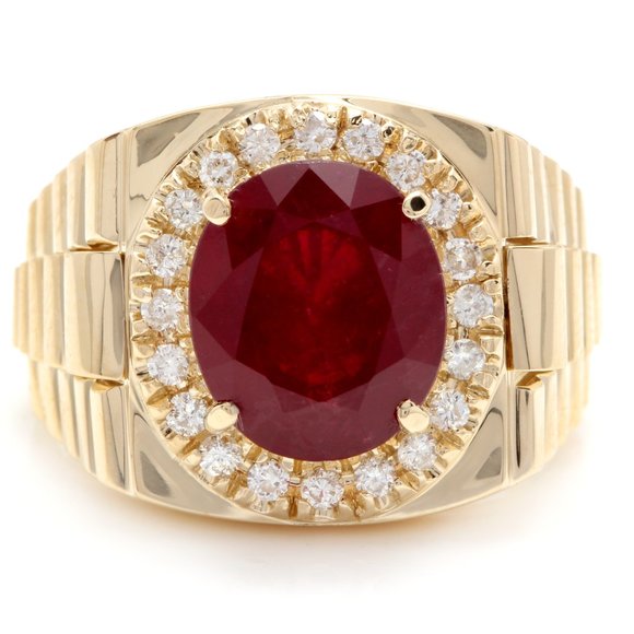 Other - 10.70 Ct Diamond & Ruby 14KY Gold Men's Ring